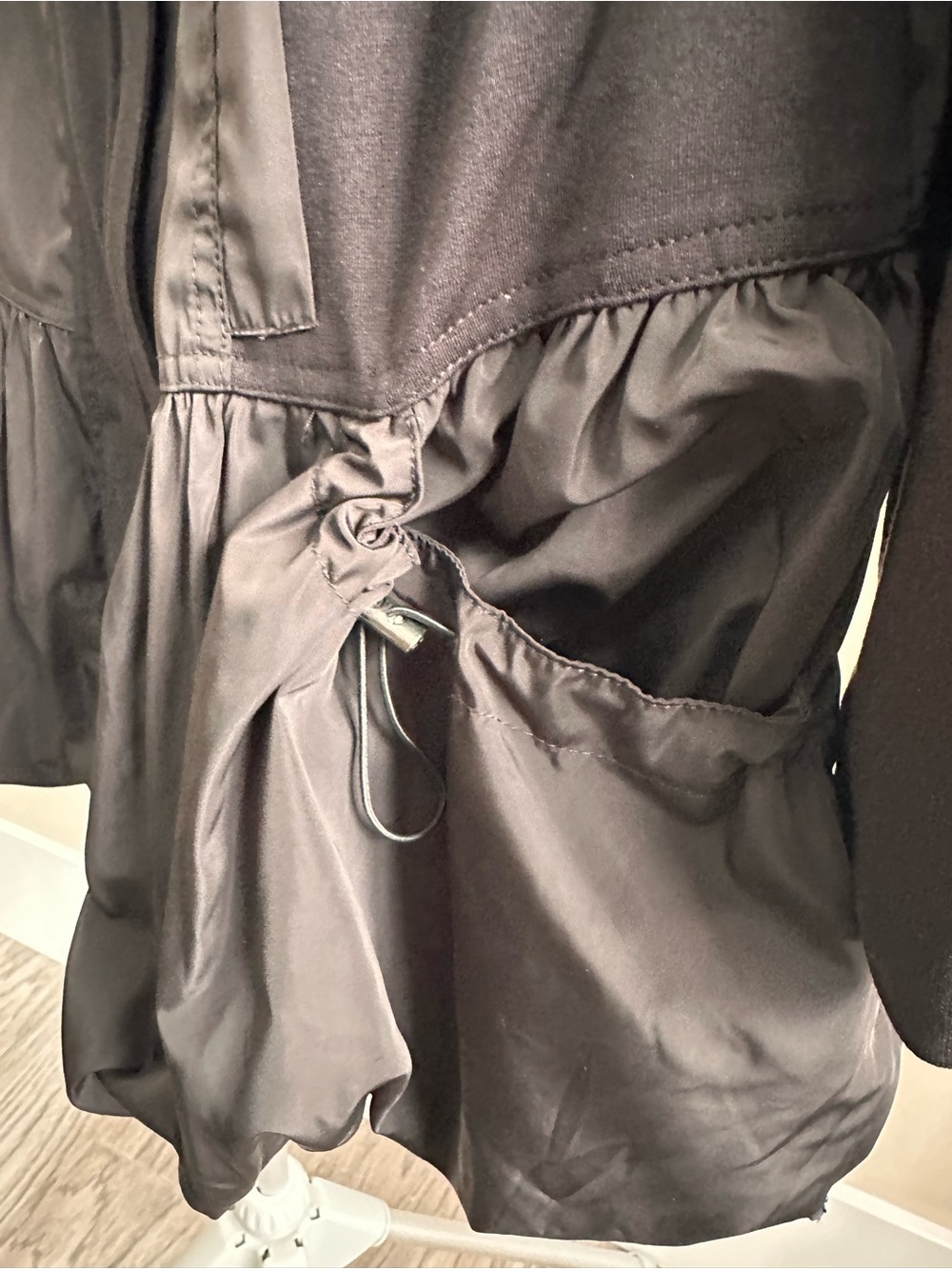 Alison Sheri - Black Utility Drawstring Jacket with Ruffle Hem - Picture 6 of 9